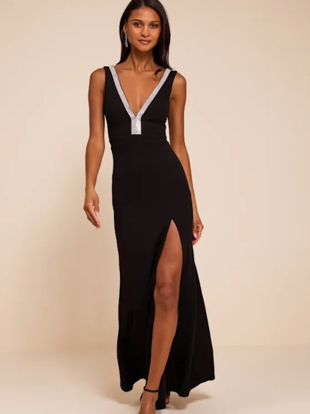 NWT Lulus Stunned By You Black Rhinestone Mermaid Maxi Dress Womens Size XS